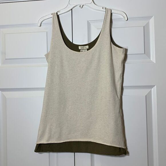 Matilda Jane medium layered tank top -cream over olive green - Picture 1 of 5